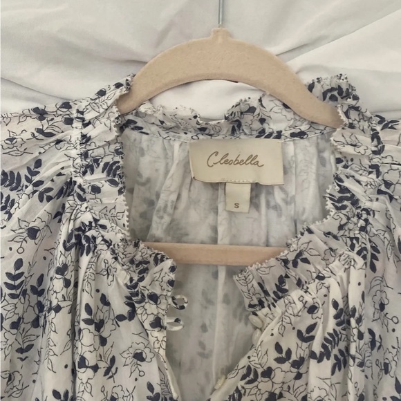 Cleobella Blue White Floral Cotton Puff Sleeve Nevah Mini Size Small Sundress - Picture 5 of 9